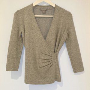 Ann Taylor Cashmere Faux Wrap Heather Grey Metallic Sweater Women's XS